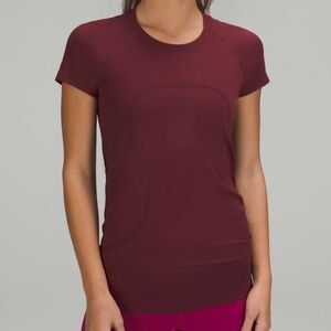 Swiftly Tech Short-Sleeve Shirt Hip Length sz 8 burgundy